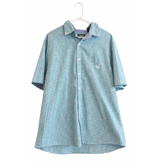 Chaps Other - Chaps Men’s XXL Short Sleeve Button Down Shirt Blue Green Check Cotton Blend 2XL